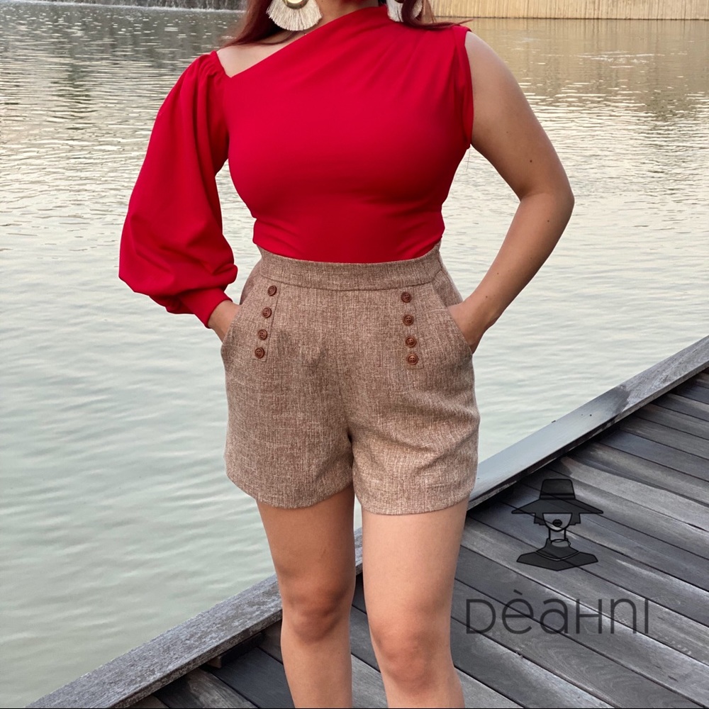 Tan High waisted Terry Shorts
